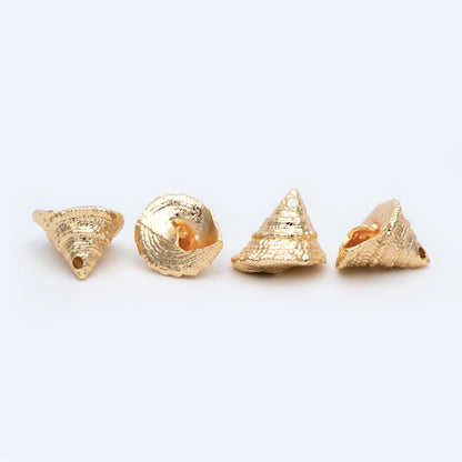 10pcs Gold Seashell Charms 13x14mm, 18K Gold plated Brass, 3D Shell Dangle Pendants (GB-2680-F)