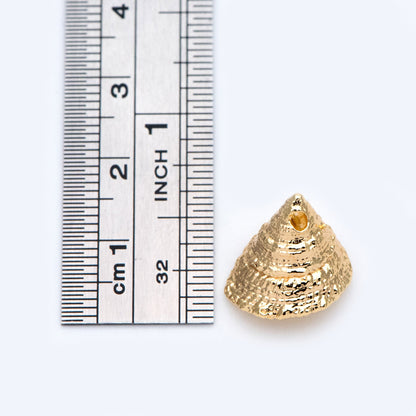 10pcs Gold Seashell Charms 13x14mm, 18K Gold plated Brass, 3D Shell Dangle Pendants (GB-2680-F)