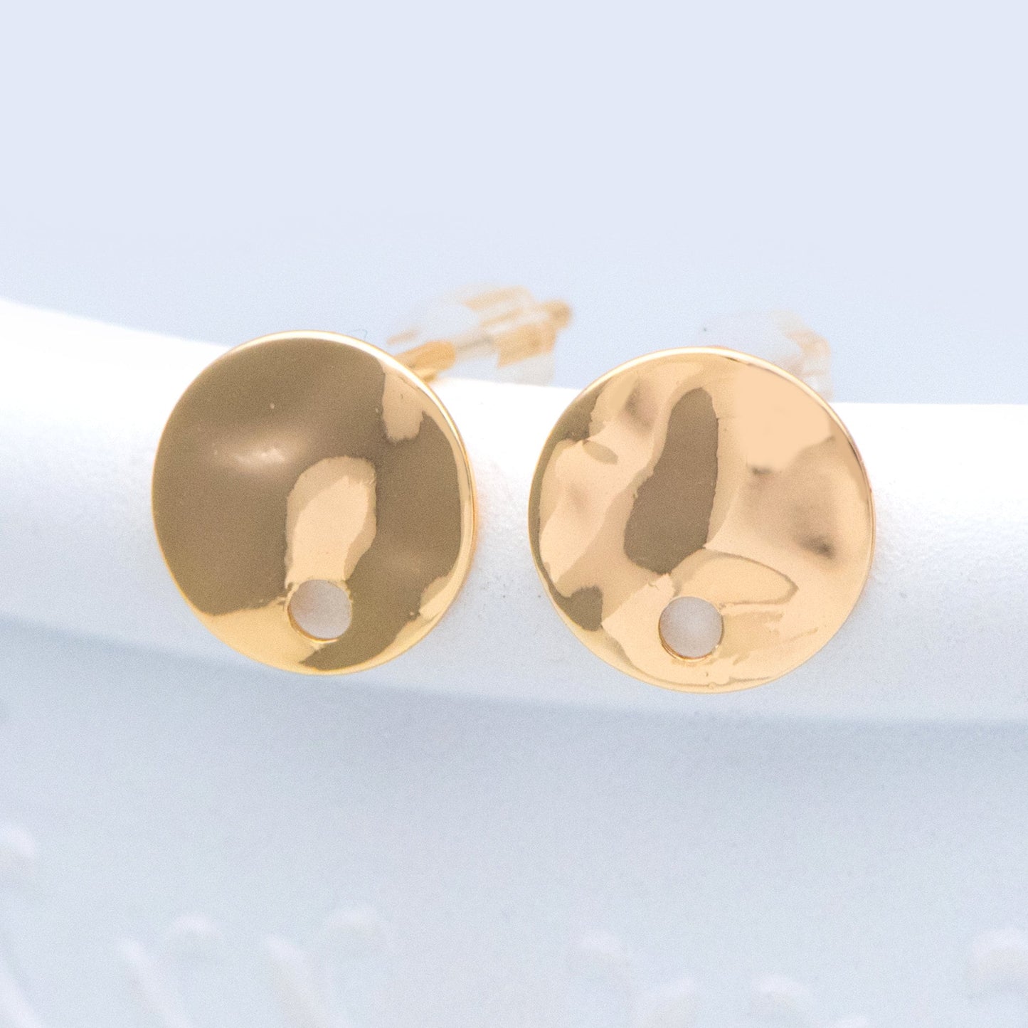 10pcs Gold Round Hammered Disc Ear Posts 8/ 10mm, 18K Gold plated Brass, Geometric Stud Earring Components (GB-1060)