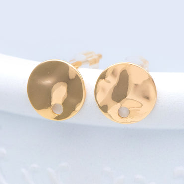 10pcs Gold Round Hammered Disc Ear Posts 8/ 10mm, 18K Gold plated Brass, Geometric Stud Earring Components (GB-1060)