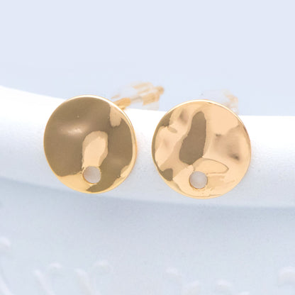 10pcs Gold Round Hammered Disc Ear Posts 8/ 10mm, 18K Gold plated Brass, Geometric Stud Earring Components (GB-1060)