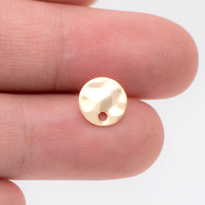 10pcs Gold Round Hammered Disc Ear Posts 8/ 10mm, 18K Gold plated Brass, Geometric Stud Earring Components (GB-1060)