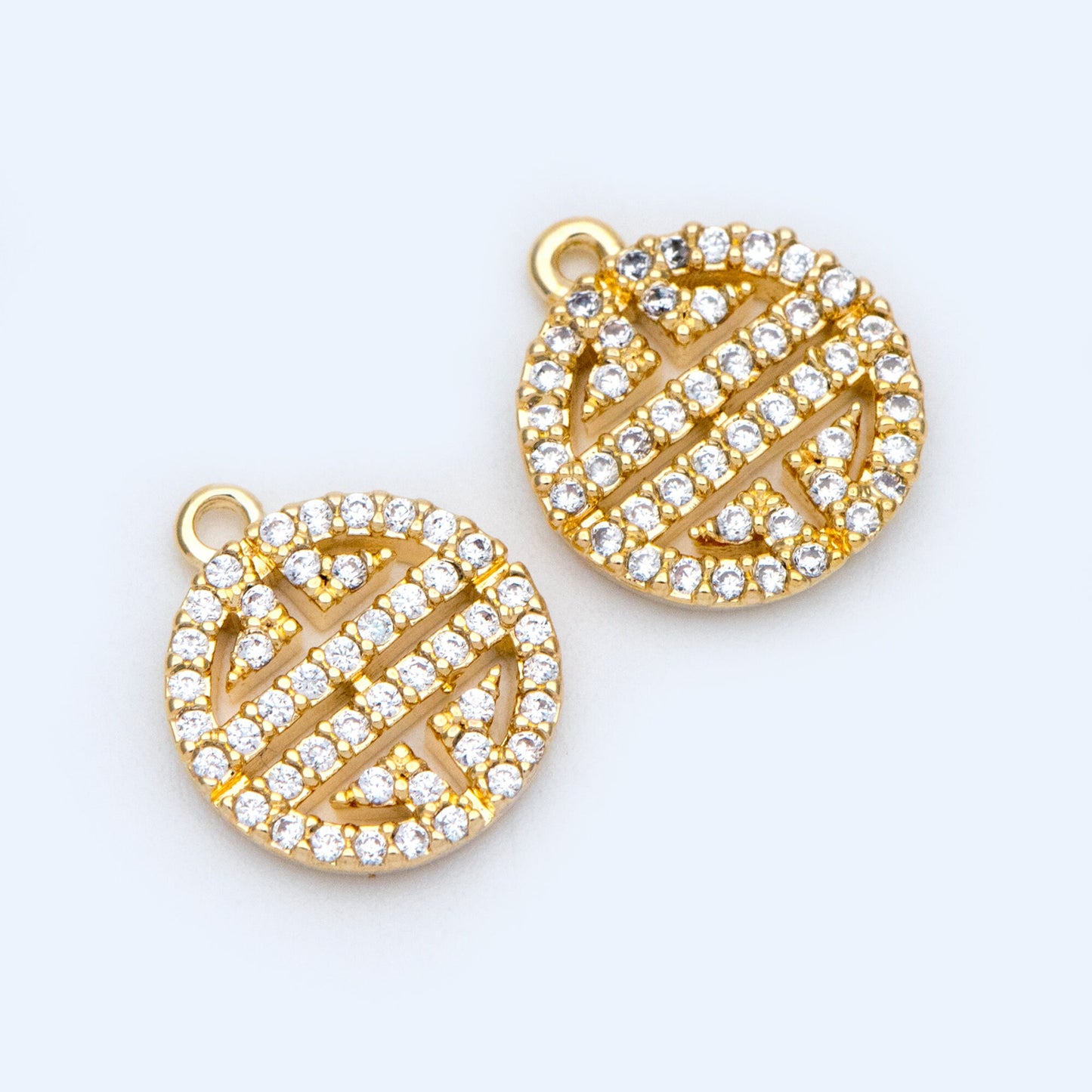 4pcs CZ Pave Gold Round Charms 11x12mm, 18K Gold plated Brass, Round Disk Pendants (GB-3464-B)