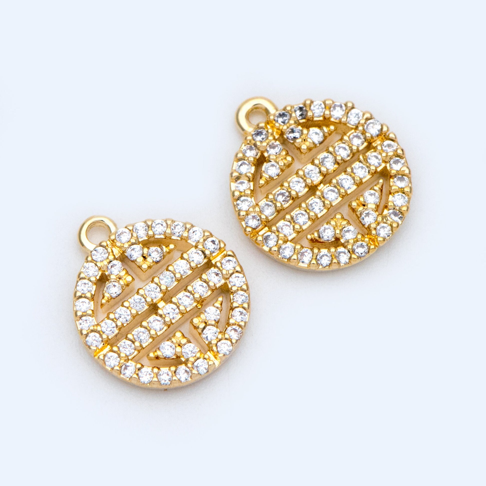 4pcs CZ Pave Gold Round Charms 11x12mm, 18K Gold plated Brass, Round Disk Pendants (GB-3464-B)