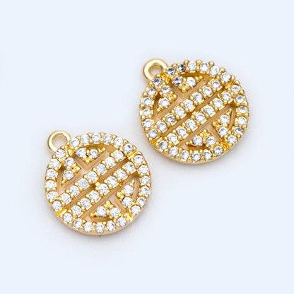 4pcs CZ Pave Gold Round Charms 11x12mm, 18K Gold plated Brass, Round Disk Pendants (GB-3464-B)