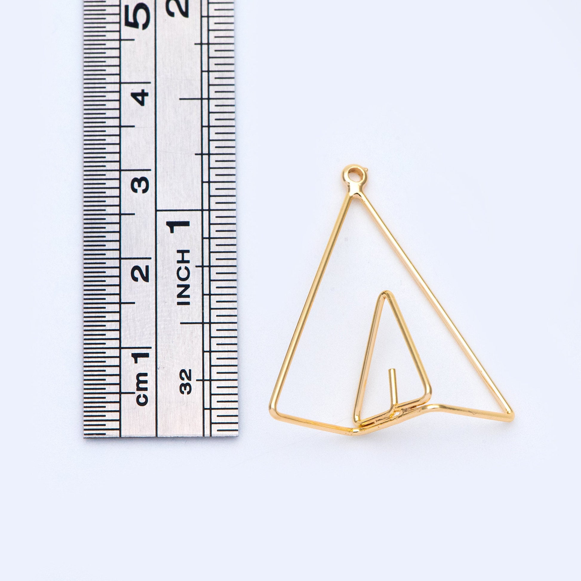 10pcs Gold Triangle Charms, 18K Gold plated Brass, Geometric Pendants 28mm (GB-1085)
