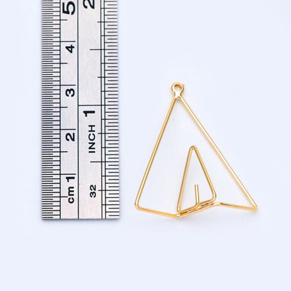 10pcs Gold Triangle Charms, 18K Gold plated Brass, Geometric Pendants 28mm (GB-1085)