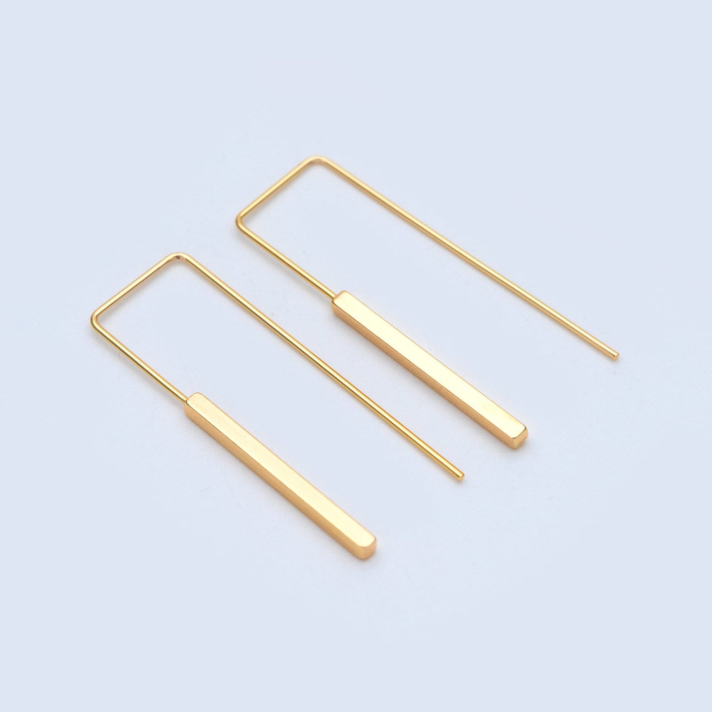 10pcs Gold/ Silver tone Cube Ear Hooks 14x40mm, Gold/ Rhodium plated Brass Simple Earwire Components, Square Earring Hooks (GB-1087)