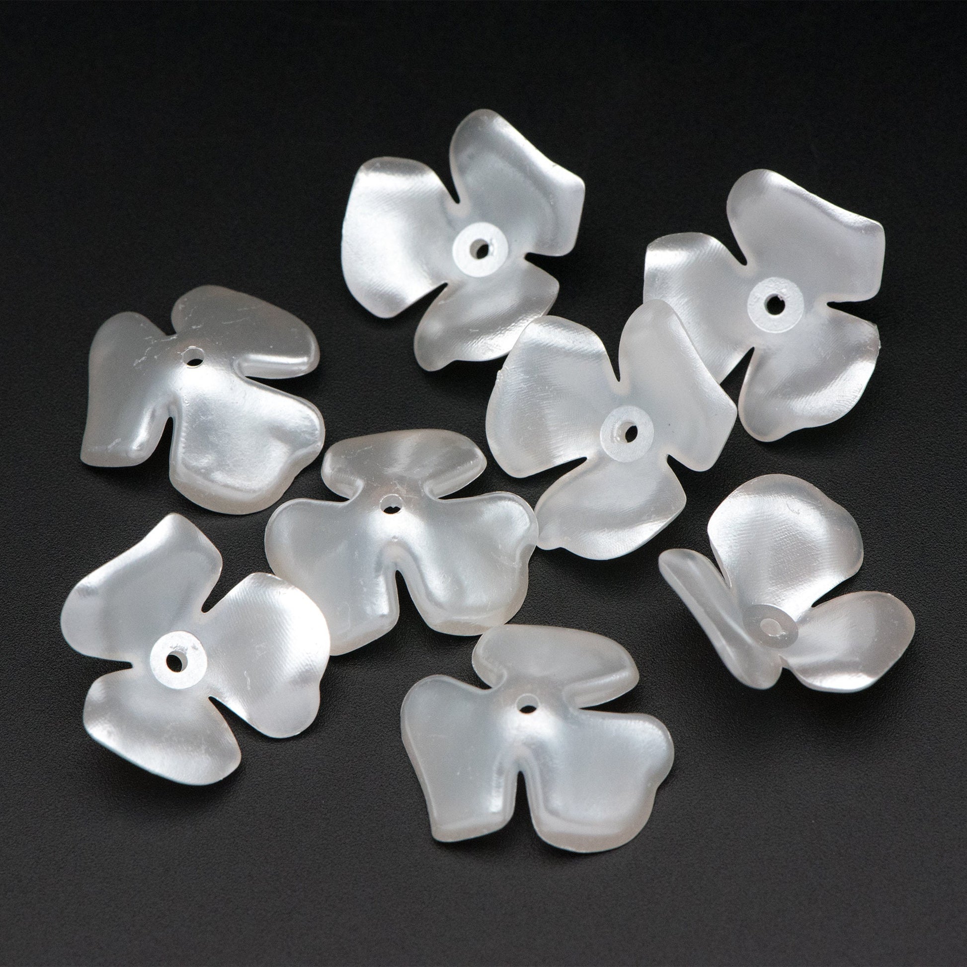 20pcs Plastic Floral Bead Caps 20mm, Pearl White Acrylic Flowers (#SL020-2)