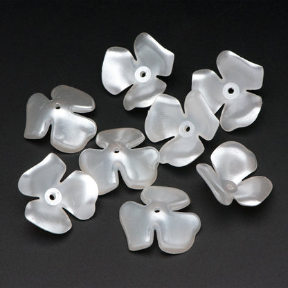 20pcs Plastic Floral Bead Caps 20mm, Pearl White Acrylic Flowers (#SL020-2)