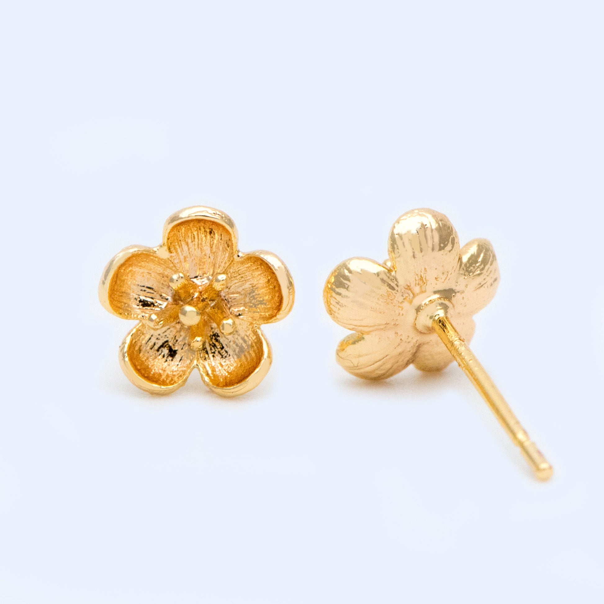 10pcs Gold Flower Ear Posts 8mm, 18K Gold plated Brass, Floral Earring Studs (GB-1092)/ 10pcs=5 pairs