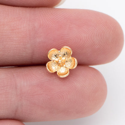 10pcs Gold Flower Ear Posts 8mm, 18K Gold plated Brass, Floral Earring Studs (GB-1092)