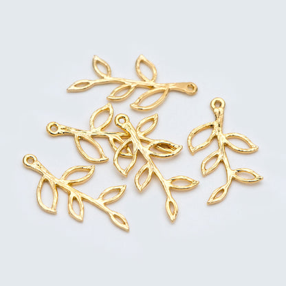 10pcs 18K Gold plated Brass Leaf Charm Pendants 22x12mm (GB-120-C)