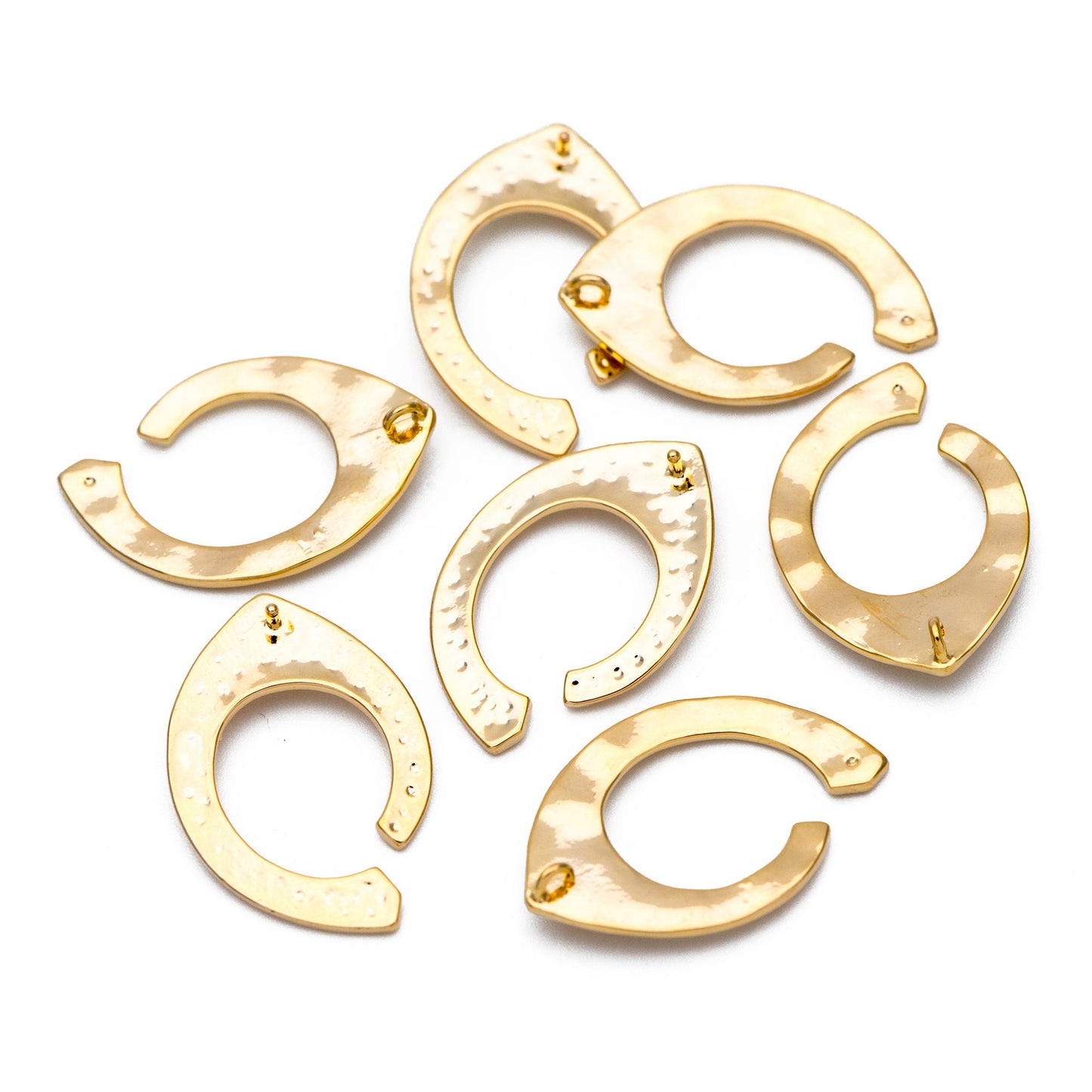 10pcs Gold plated Brass Hammered Charm Pendant 26x17mm, DIY Pearl Peg Mounts, Half Drilled Pearl Settings (GB-857)