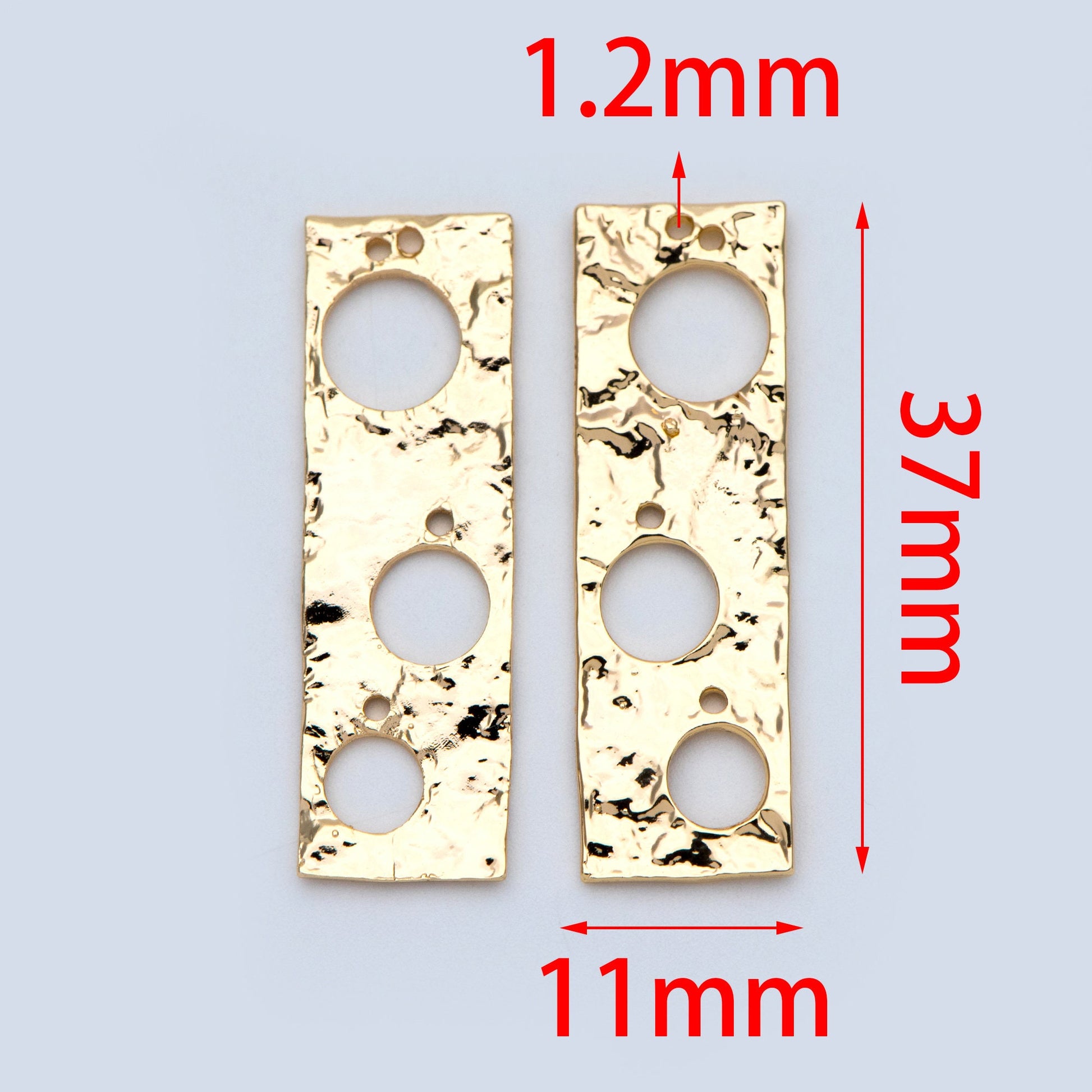 10pcs Gold plated Brass Rectangle Charm, Geometric Bar Pendant, Hammered Square Connectors 37x11mm (GB-2977-G)