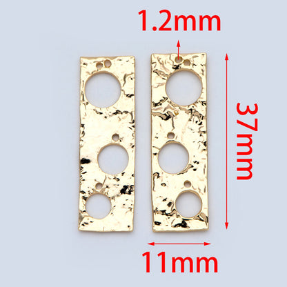 10pcs Gold plated Brass Rectangle Charm, Geometric Bar Pendant, Hammered Square Connectors 37x11mm (GB-2977-G)