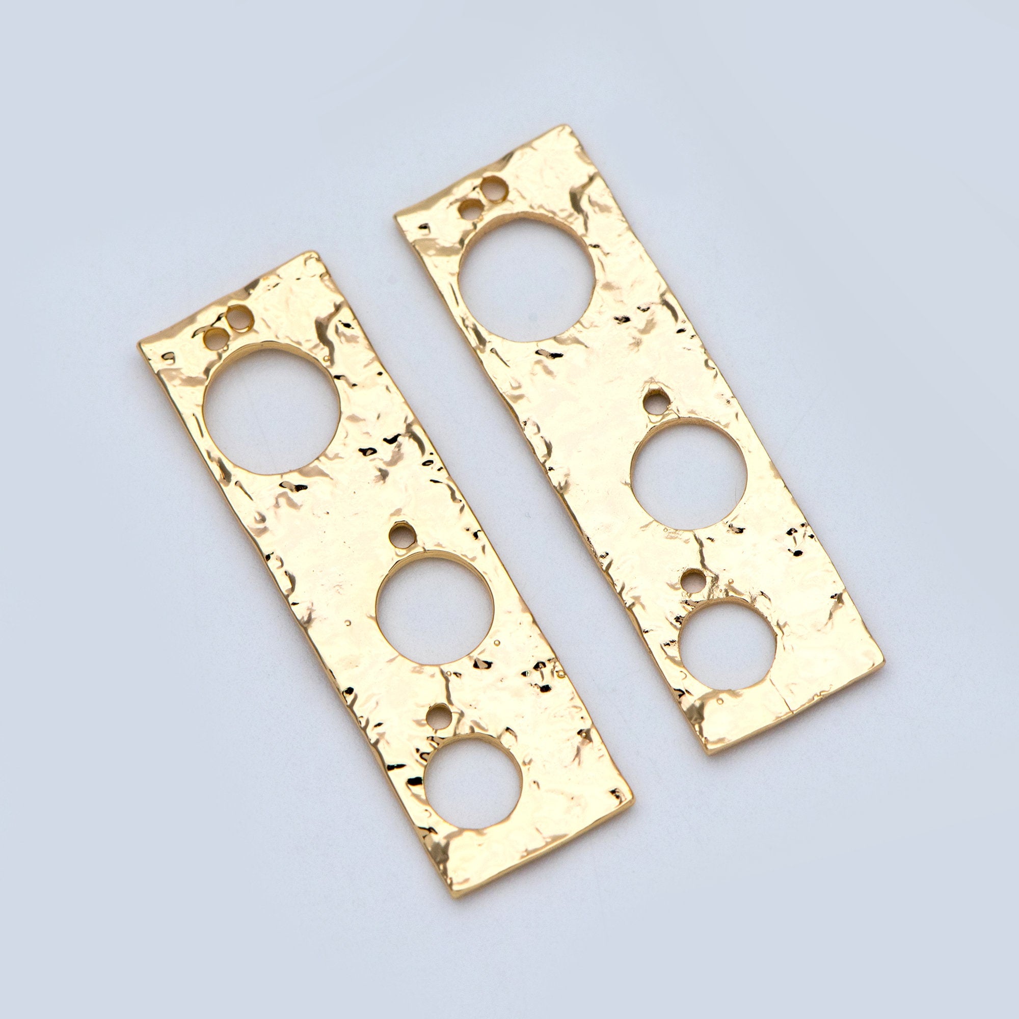 10pcs Gold plated Brass Rectangle Charm, Geometric Bar Pendant, Hammered Square Connectors 37x11mm (GB-2977-G)