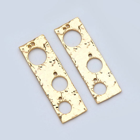 10pcs Gold plated Brass Rectangle Charm, Geometric Bar Pendant, Hammered Square Connectors 37x11mm (GB-2977-G)