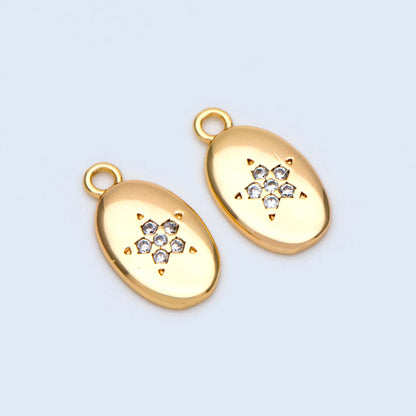 10pcs Gold plated Brass Oval Disc Charms 11x6mm, CZ Pave Star Disk Pendants (GB-162-D)