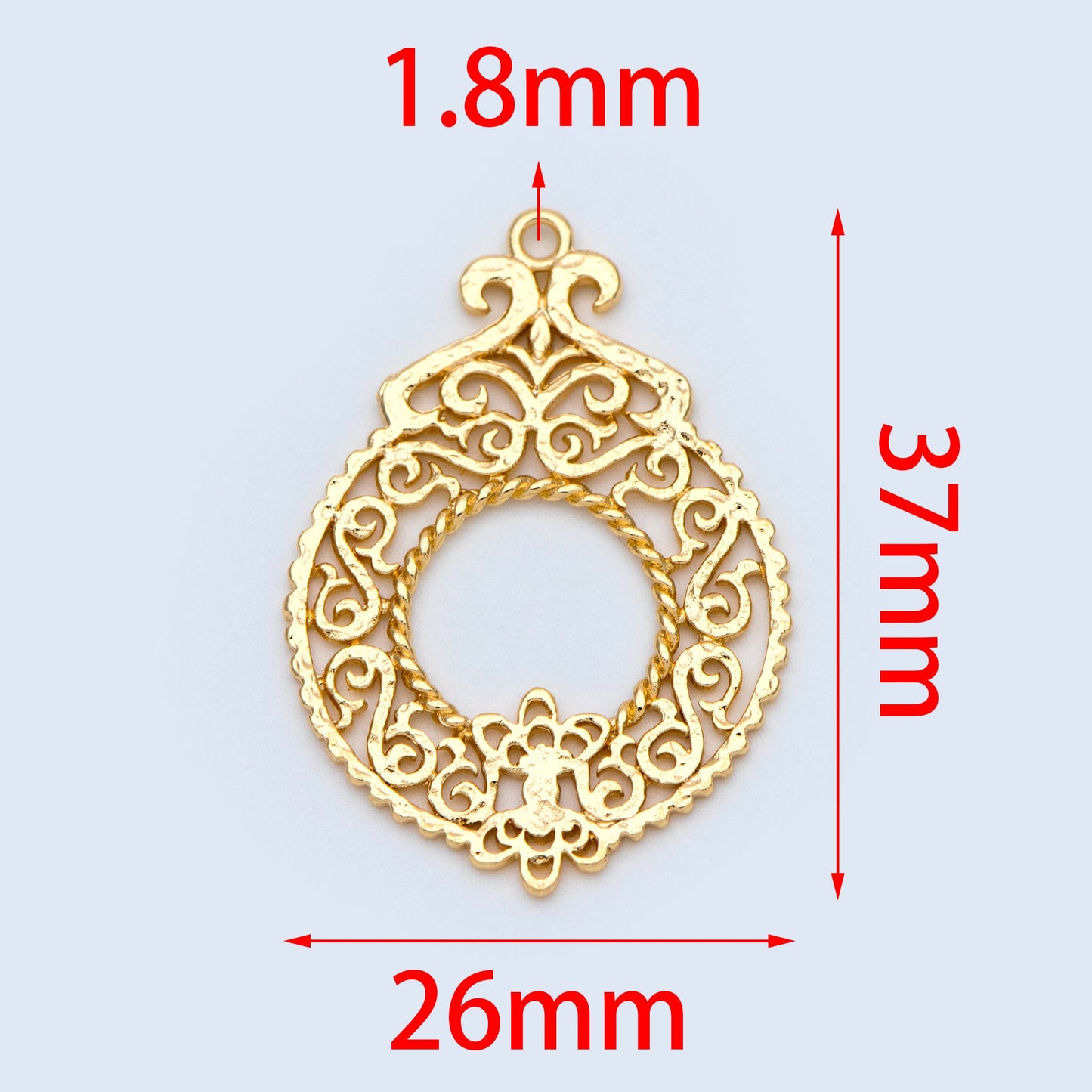10pcs Gold plated Brass Filigree Charm Pendants 37x26mm, Lead Nickel Free (GB-890)