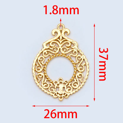 10pcs Gold plated Brass Filigree Charm Pendants 37x26mm, Lead Nickel Free (GB-890)