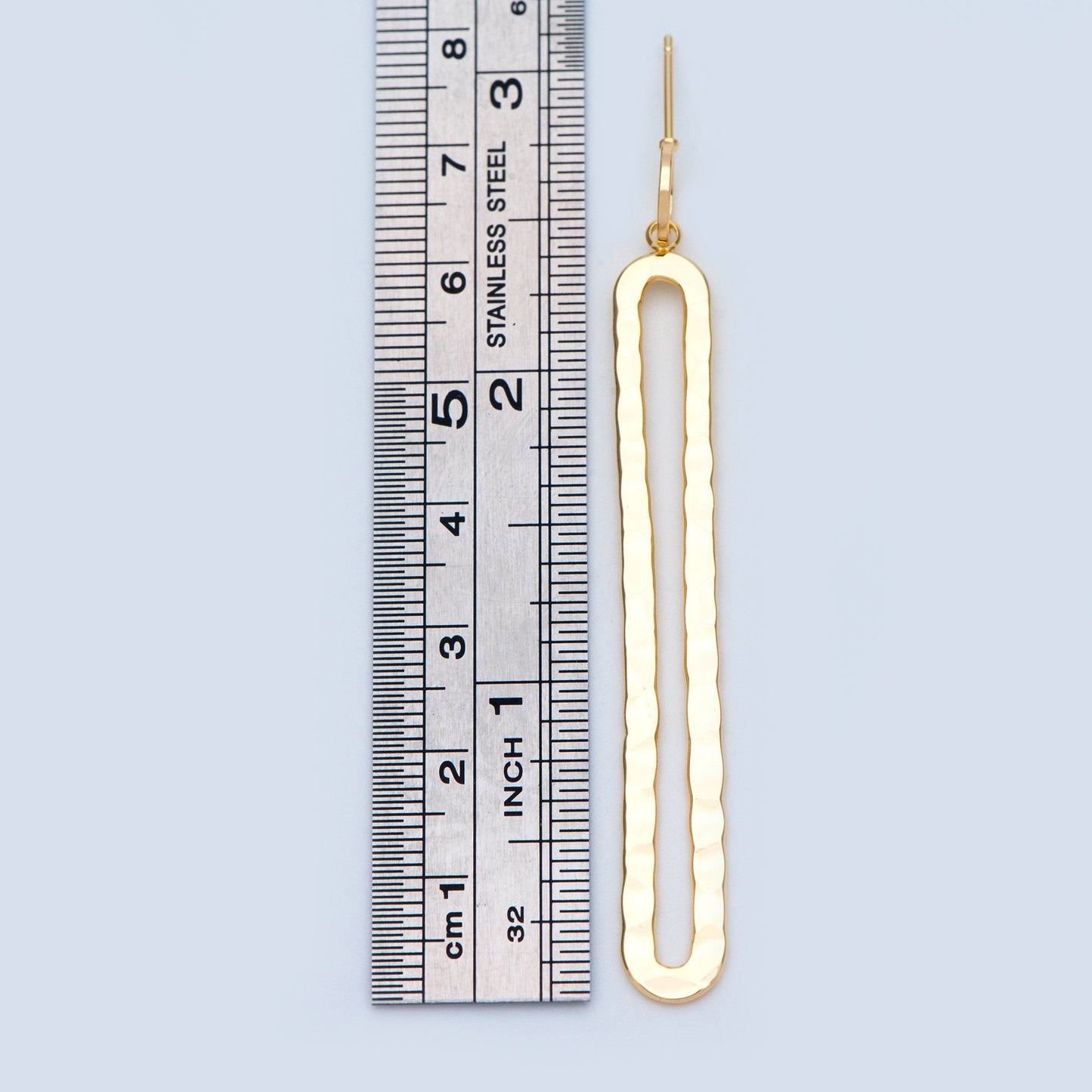 4pcs Long Oval Hoop Ear Posts 69mm, 18K Gold plated Brass, Hammered Stud Earring Findings (GB-898)