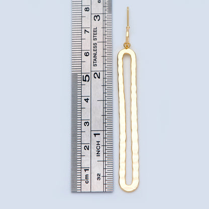 4pcs Long Oval Hoop Ear Posts 69mm, 18K Gold plated Brass, Hammered Stud Earring Findings (GB-898)