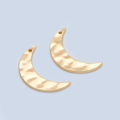 10pcs Gold/ Silver Tone Hammered Moon Charms 16mm, Gold/ Rhodium plated Brass Moon Pendant (GB-618-L)