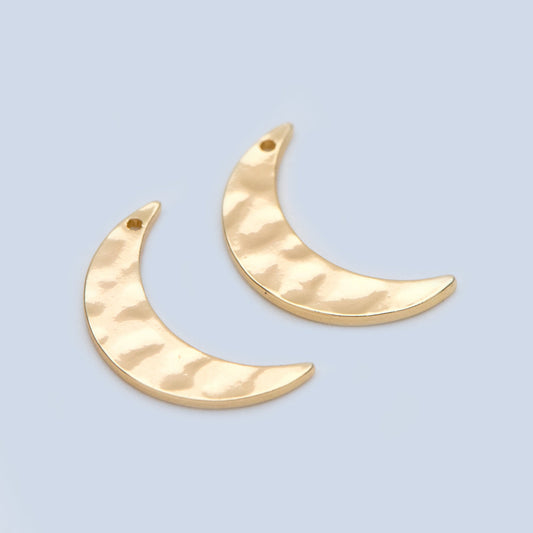 10pcs Gold/ Silver Tone Hammered Moon Charms 16mm, Gold/ Rhodium plated Brass Moon Pendant (GB-618-L)