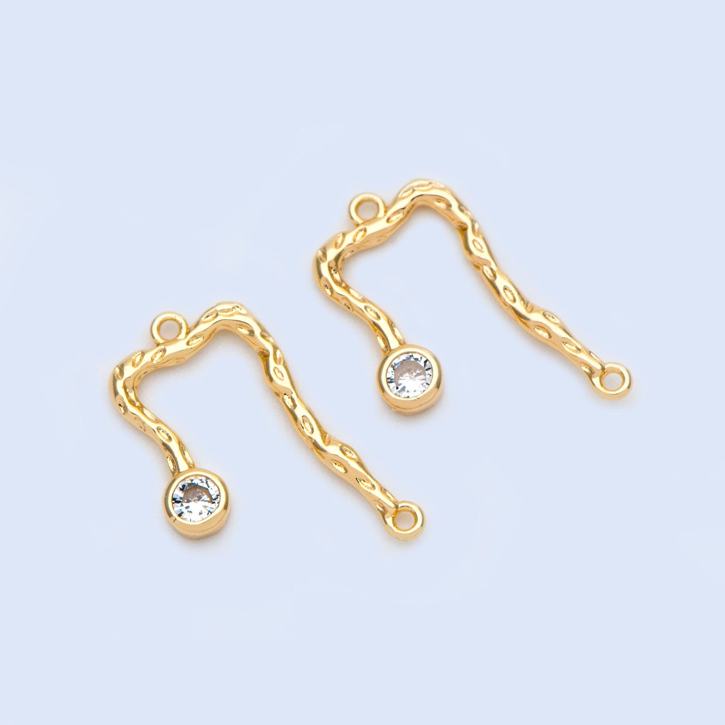 10pcs CZ Pave Gold Charm Connectors, 18K Gold plated Brass, U-shaped Curved Bar Stick Pendants 21x10mm (GB-913)