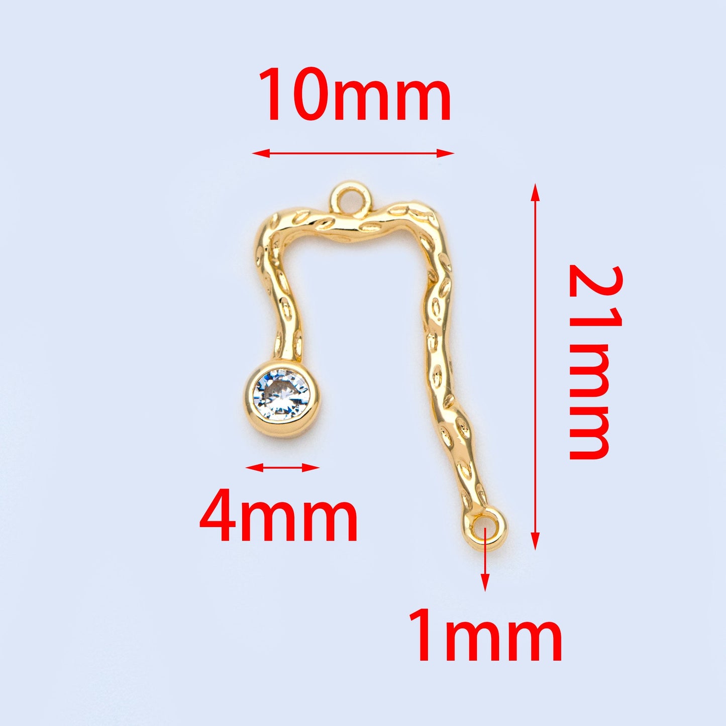 10pcs CZ Pave Gold Charm Connectors, 18K Gold plated Brass, U-shaped Curved Bar Stick Pendants 21x10mm (GB-913)