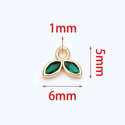 10pcs Emerald/ Black CZ Pave Gold Leaf Charms, 18K Gold plated Brass Pendants (#GB-1762-B)