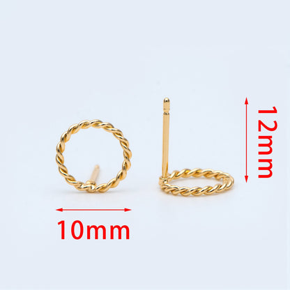 10pcs Gold/ Silver Circle Ear Posts 10mm, 18K Gold/ Rhodium plated Brass, Geometric Ring Stud Earrings (#GB-939)