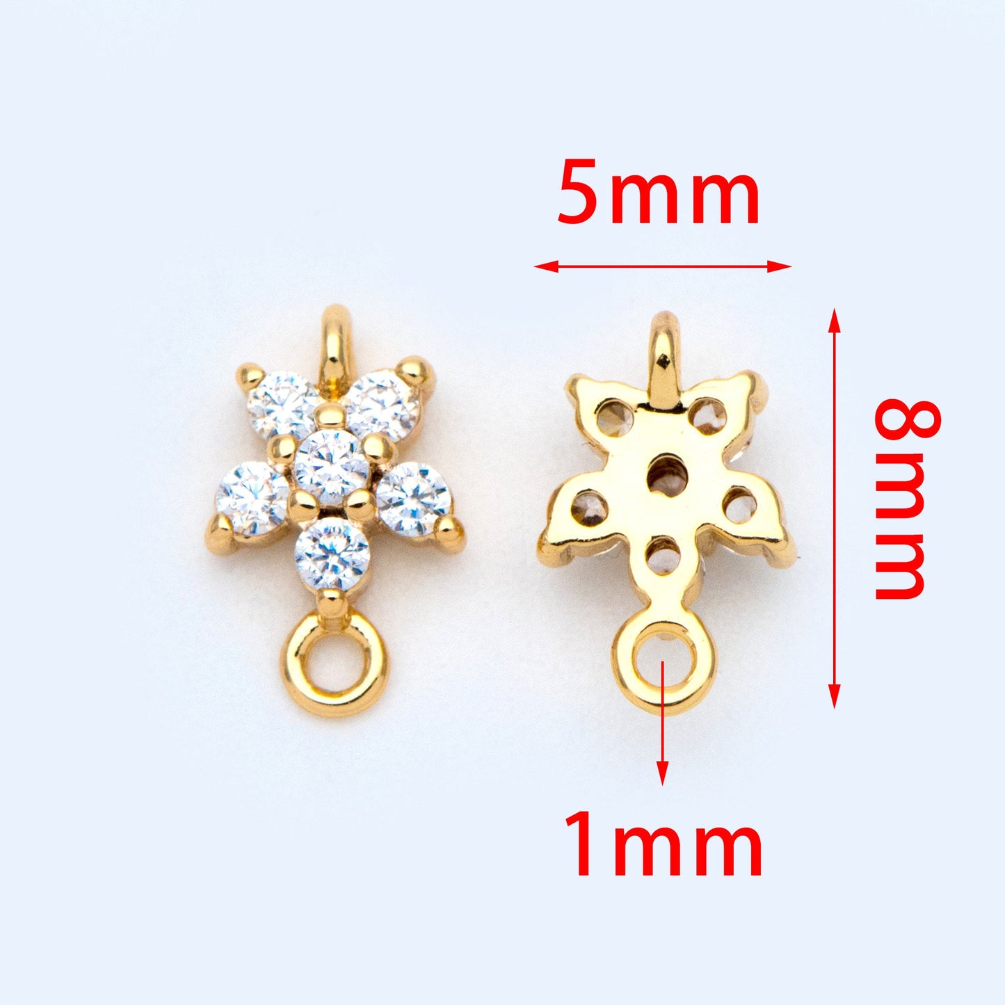 10pcs CZ Pave Gold/ Silver/ Rose Gold Flower Charm Pendants 8x5mm, Real Gold/ Rhodium plated Brass, Color Not Easily Tarnish (GB-3670-A)