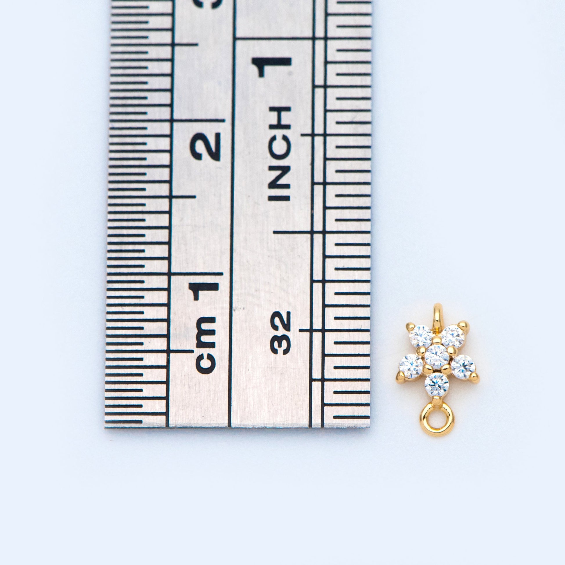 10pcs CZ Pave Gold/ Silver/ Rose Gold Flower Charm Pendants 8x5mm, Real Gold/ Rhodium plated Brass, Color Not Easily Tarnish (GB-3670-A)