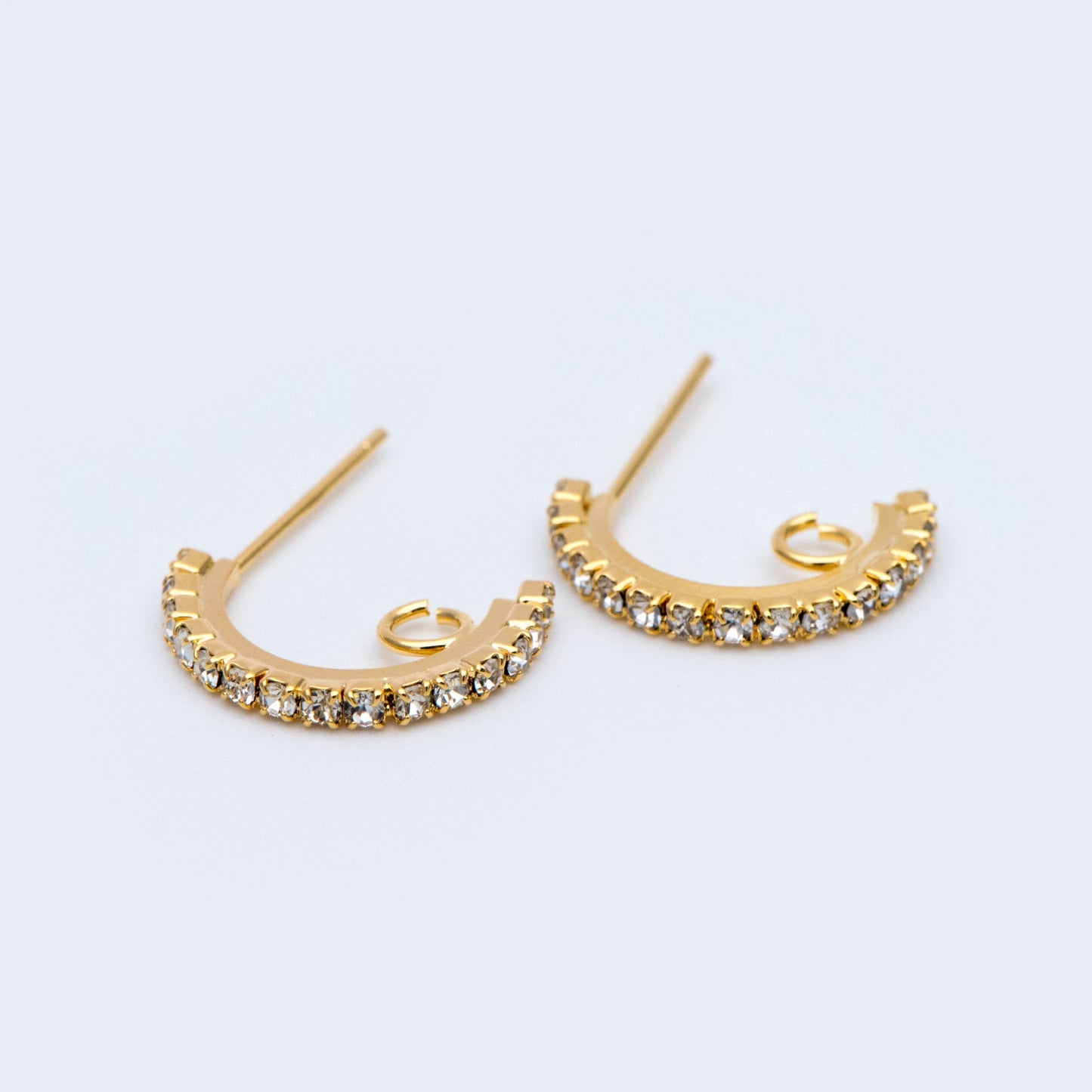 10pcs CZ Pave Gold Earring Studs, 18K Gold Plated Brass Ear Posts, Sparkly Bar Earring Components (GB-936)