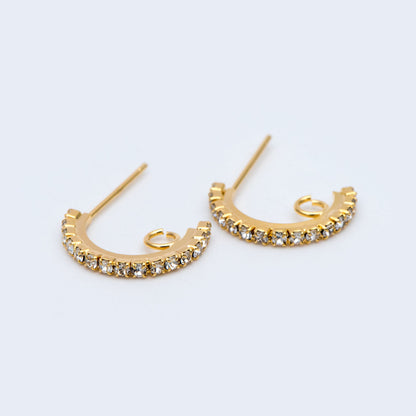 10pcs CZ Pave Gold Earring Studs, 18K Gold Plated Brass Ear Posts, Sparkly Bar Earring Components (GB-936)