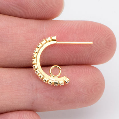 10pcs CZ Pave Gold Earring Studs, 18K Gold Plated Brass Ear Posts, Sparkly Bar Earring Components (GB-936)