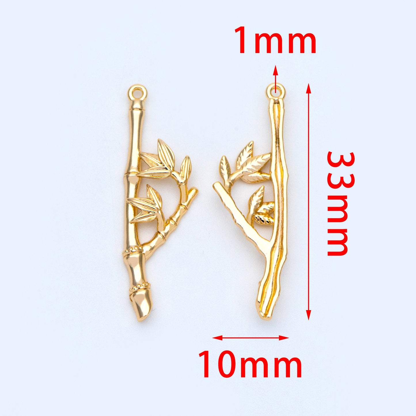 10pcs Gold plated Brass Bamboo Charm Pendants 33mm, Lead Nickel Free (GB-3770-D)