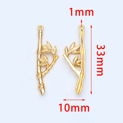 10pcs Gold plated Brass Bamboo Charm Pendants 33mm, Lead Nickel Free (GB-3770-D)