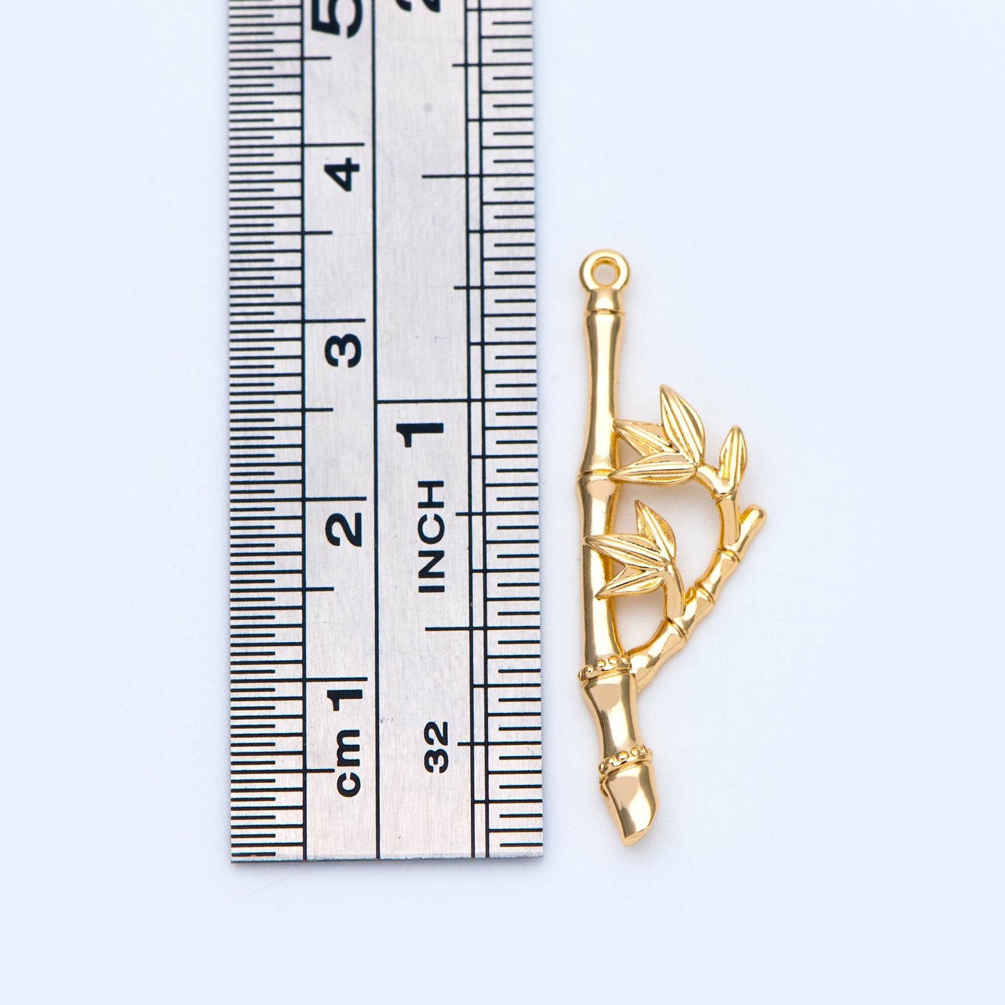 10pcs Gold plated Brass Bamboo Charm Pendants 33mm, Lead Nickel Free (GB-3770-D)