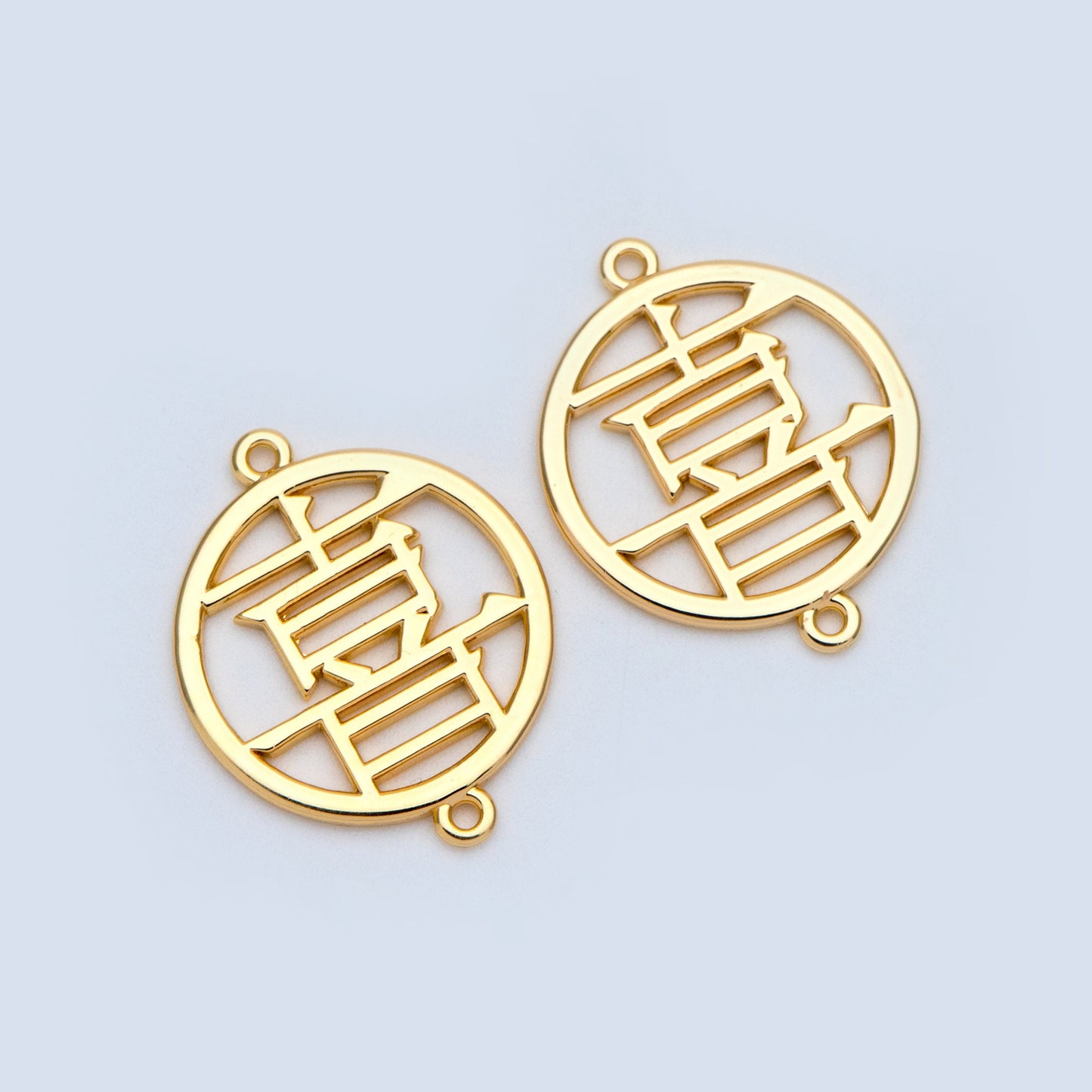 10pcs Chinese Characters "Happiness" Charms 22x18mm, Gold plated Brass Connectors, 喜(xi) means Good Fortune/ Lucky (GB-941)