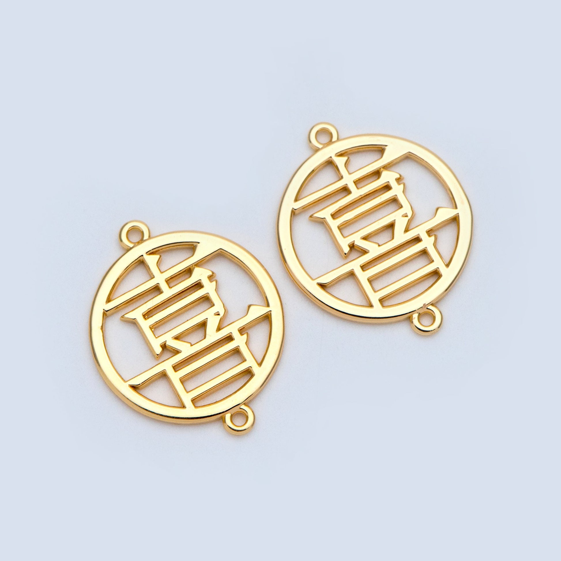 10pcs Chinese Characters "Happiness" Charms 22x18mm, Gold plated Brass Connectors, 喜(xi) means Good Fortune/ Lucky (GB-941)