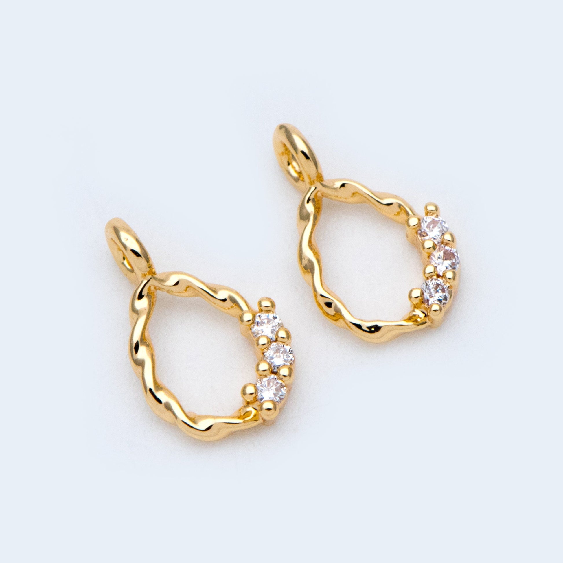 10pcs CZ Pave Gold Teardrop Charm 11x6mm, 18K Gold plated Brass Pendant (GB-942)