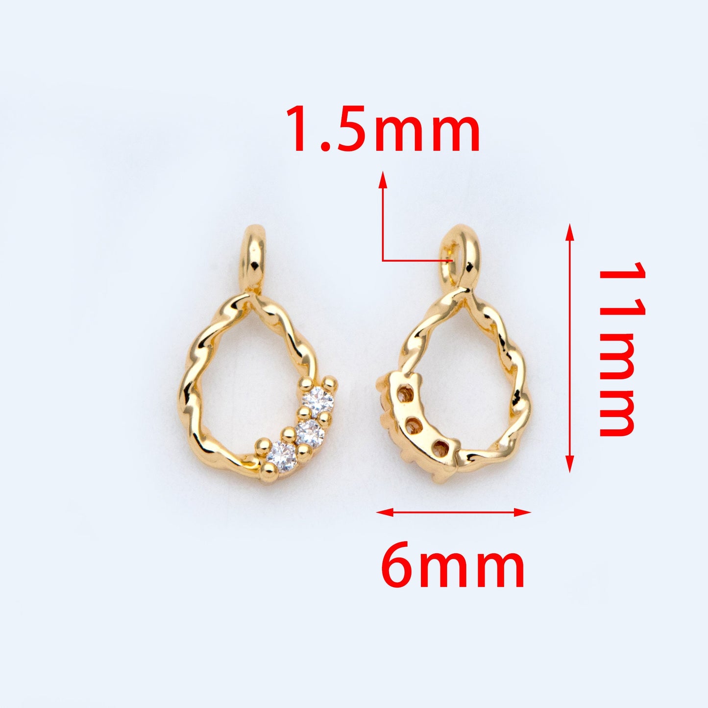 10pcs CZ Pave Gold Teardrop Charm 11x6mm, 18K Gold plated Brass Pendant (GB-942)