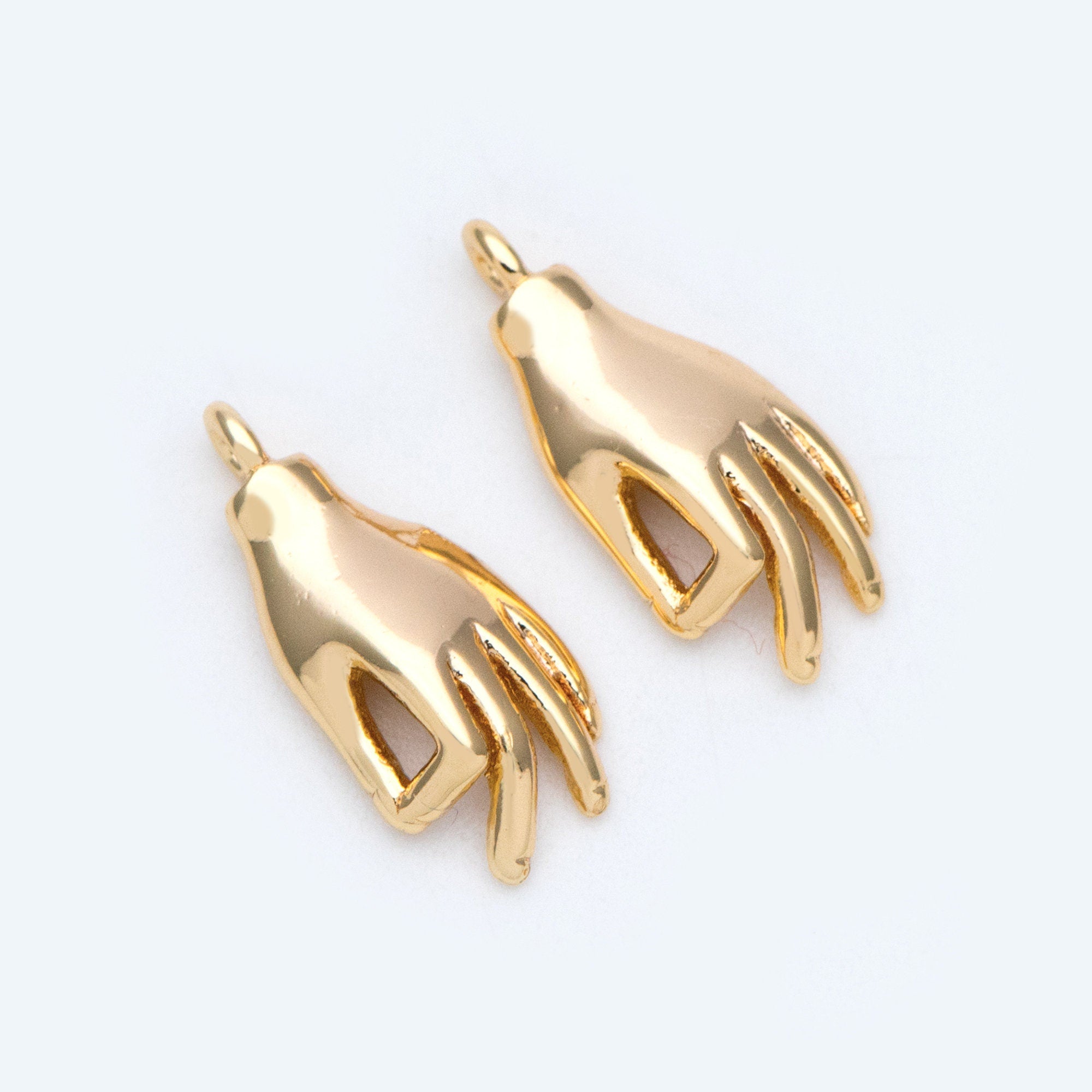 4pcs Gold/ Silver Tone Hand Charm, Gold/ Rhodium plated Brass, OK / Okay Gesture Pendants 15x7mm (GB-4156-B)