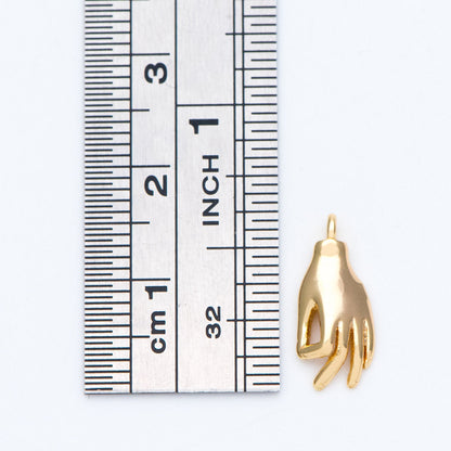 4pcs Gold/ Silver Tone Hand Charm, Gold/ Rhodium plated Brass, OK / Okay Gesture Pendants 15x7mm (GB-4156-B)