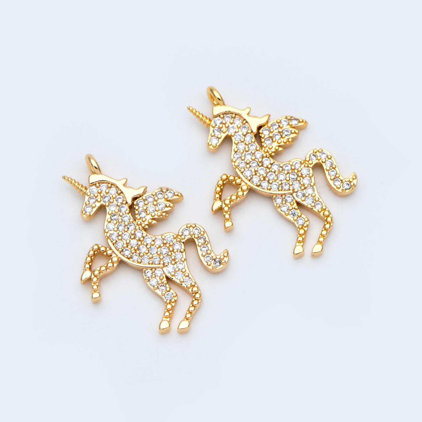 4pcs CZ pave Gold Unicorn Charm Pendants, Two Sizes 27x19mm (#GB-730-A)