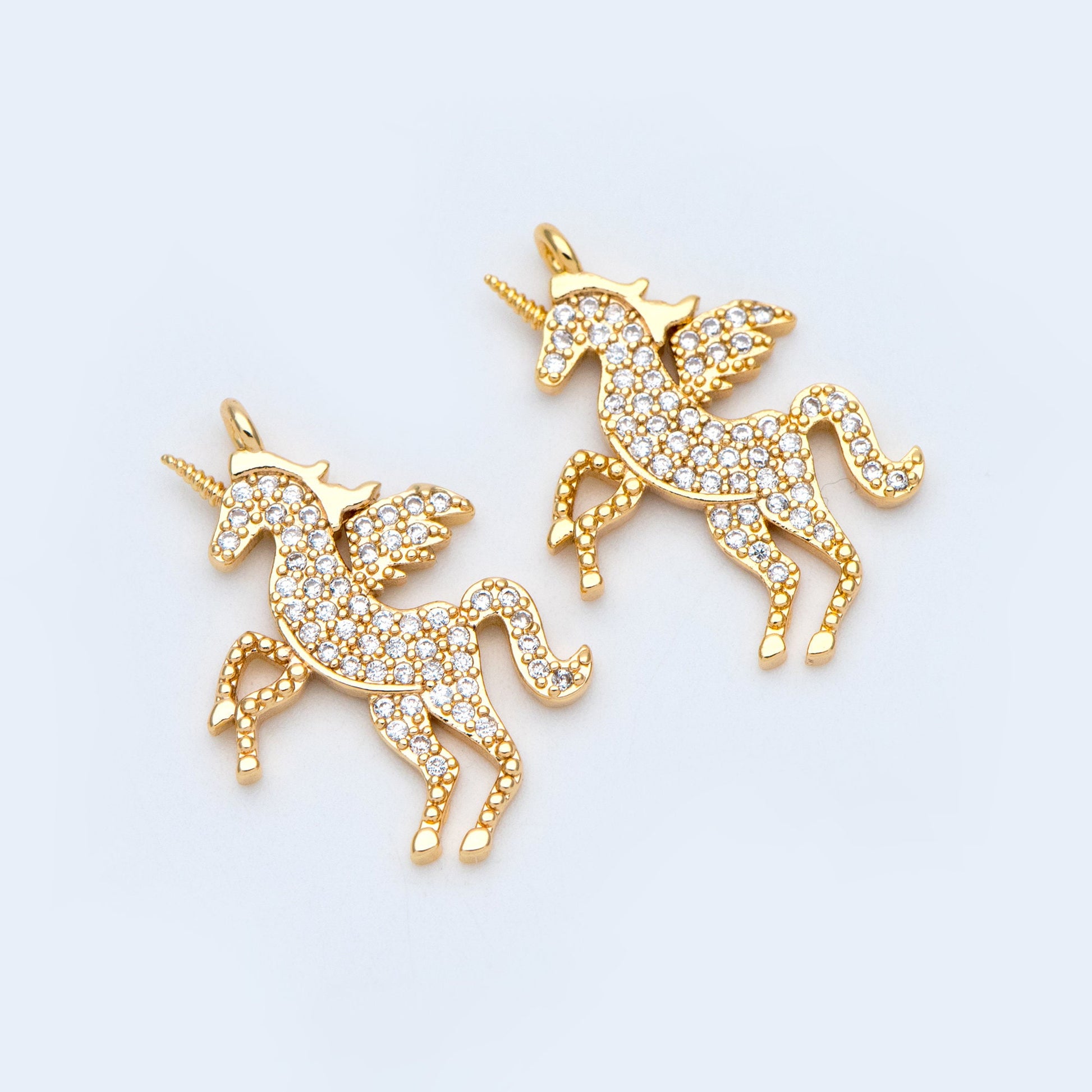 4pcs CZ pave Gold Unicorn Charm Pendants, Two Sizes 27x19mm (#GB-730-A)