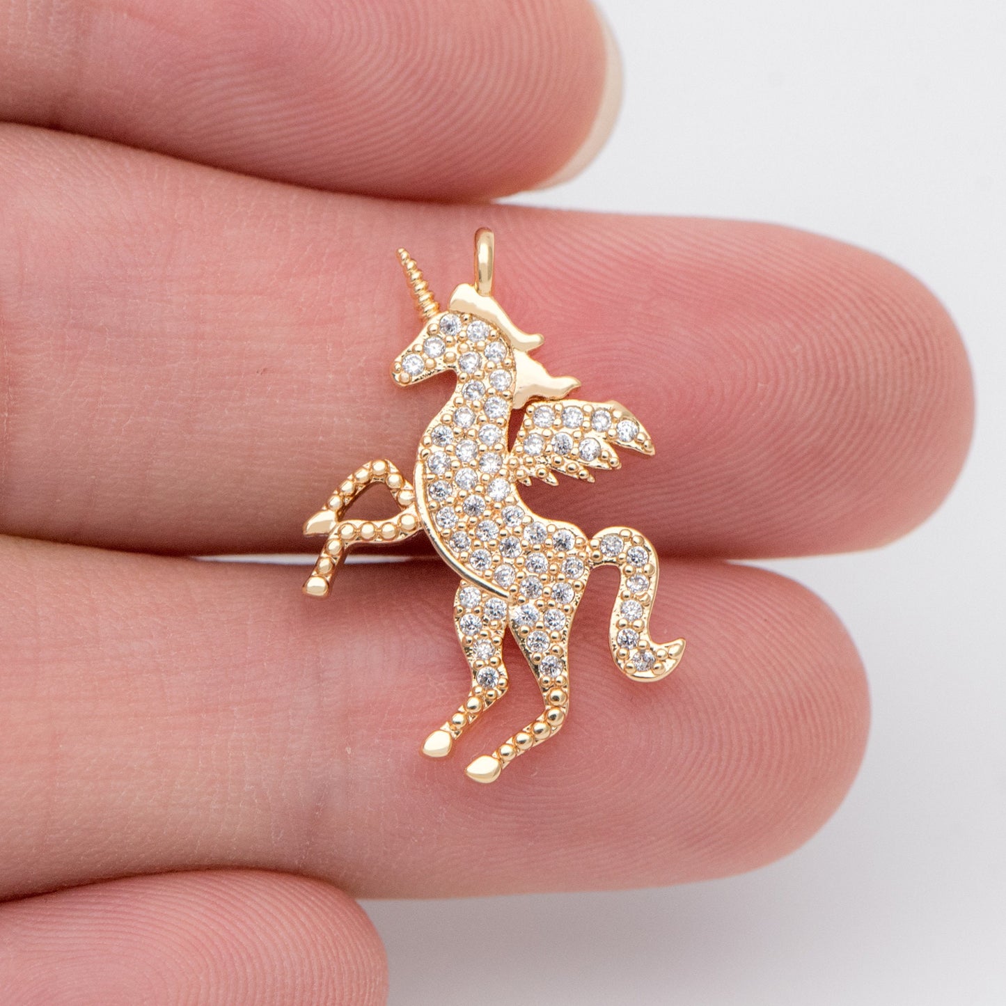 4pcs CZ pave Gold Unicorn Charm Pendants, Two Sizes 27x19mm (#GB-730-A)